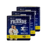 Friends Overnight Adult Diapers Tape Style - 30 Count (Large) with odour lock and Anti-Bacterial Absorbent Core- Waist Size 29.53-57.09 Inch ; 75-145 Cm