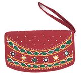 SriAoG Handcrafts Women's Wrist Handle Clutch Bag Phone Pocket Girls Zipper Pouch Female Mobile Wallet Kitty Party Gifts Return Gifts (8 Inch) Red