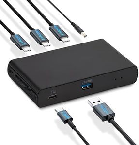 Amazon Basics Thunderbolt 4/USB 4-Dockingstation, 3 x Downstream TBT4 (Dual-Display), 1 x USB A 3.1, EU, Schwarz, 12,16 x 7,21 x 2,16 cm