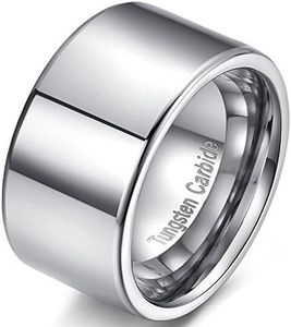 Fashion Month Mens 12mm Wide Band Silver Classic Tungsten Carbide Ring Wedding Engagement High Polished Flat Top Size 12