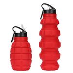 Collapsible Travel Water Bottle 19.6 oz, Reuseable BPA Free Silicone Foldable Water Bottles for Gym Camping Hiking, Portable Leak Proof Sports Water Bottle with Carabiner (Red)