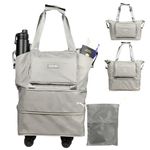 POPCUBE Premium Rolling Duffle Bag with Wheels, Expandable Foldable Duffle Bag with Wheels & Handle for Travel & Carrying Pouch, Rolling Luggage Carry-on with Bottle Compartment. (Grey)