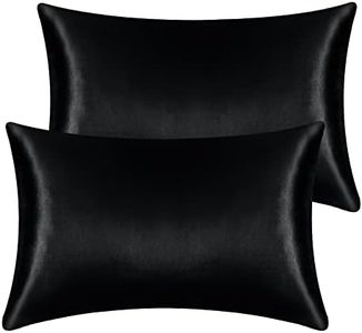 2 Pack Satin Pillowcases for Hair and Skin, Super Soft Silky Pillow Cases with Envelope Closure, Less Friction Less Wrinkles & Frizz (50 x 75cm, Black)