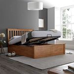 Oak Ottoman Storage Bed, Happy Beds Malmo Wood Modern Bed - 5ft UK King (150 x 200 cm) Frame Only