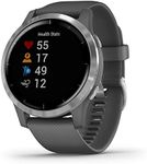 Garmin Vivoactive 4, GPS Smartwatch, Features Music, Body Energy Monitoring, Animated Workouts, Pulse Ox Sensors and More, Silver with Gray Band