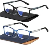 EASY READ 2 Pairs Sporty Style Reading Glasses for Men，Rectangular Blue Light Blocking Readers with Spring Hinge(Magnification 1.25, Black/Blue)