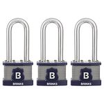 BRINKS - 44mm XT Series Commercial Laminated Steel Padlock with 2 3/8" Shackle, 3-Pack - Weather Resistant and Hardened Boron Steel Shackle