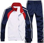 Sun Lorence Men's Athletic Running Tracksuit Set Casual Full Zip Jogging Sweat Suit White S