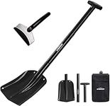 OVERMONT Telescopic Full Size Snow Shovel with Ice Scraper Aluminum Lightweight Utility Portable Shovel Mud for Car, Camping, and Garden Black