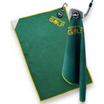 Multi-Function Magnetic Golf Towel with Wash Pocket, Magna-Anchor Technology, Waffle Pattern, Ball Scrubber – Perfect Golf Gift for Men & Women (16" x 24", Augusta Green, with Magnet)