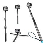 Smatree Carbon Fiber Selfie Stick with Tripod Extension Monopod Compatible with G*Pro 13/12/11/DJI OSMO Action 2/G*Pro 10/9/8/7/6/5/4/3 plus/3/2018/Fusion/AKASO/SJCAM SJ4000 Cameras