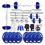 BULLAR Home Gym Set, Home Gym Equipments for Men, Gym Equipment Set for Home Workout, Home Gym Kit with 30kg Iron Weight Plates 30mm, 3 Feet & 5 Feet Weight Lifting Rod, Dumbbell Rods & Accessories