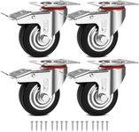 GBL Heavy Duty Swivel Casters with 4 Brakes + Screws - 75mm up to 200kg - 4 Pack No Floor Marks Silent Caster for Furniture - Rubber Coated Trolley Wheels - Silver Casters
