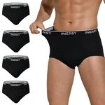 INNERSY Mens Underwear Briefs Black Cotton Underpants with Fly Classic Under Pants Pack of 4 (XL, 4 Classic Black)