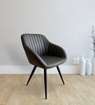 Finch Fox Toronto Faux Leather Dining Chair with Dark Grey Leatherette | Black Metal Powder Coated Base for Cafe Chair, Side Chair, Living Room Chair