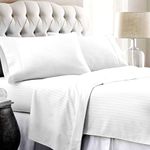 RK LINEN Natural Egyptian Cotton 550 Thread Count 3 Piece Hotel Bedsheet Set Wrinkle, Fade, Stain Resistant & Ultra Soft,Sateen Weave 1 Flat + 2 Pillow Bed Sheet Set| King Size,White Stripe