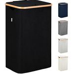 Lonbet - Black Laundry Baskets with Lid - XL 100 L - Large Laundry Hamper for Laundry with Handles - Hampers Baskets with Lid for Bedrooms - Bamboo Bathroom Tall Laundry Bin