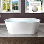 WOODBRIDGE 67" Acrylic Freestanding Bathtub Contemporary Soaking White Tub with Brushed Nickel Overflow and Drain,B0013-B/N