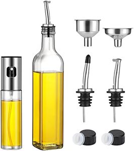 Olive Oil Dispenser 17 OZ and Oil Sprayer for Cooking - Vinegar Cruet Bottle Set for Kitchen - Glass container with Drip-Free Stainless Steel Spout - Oil Mister for Air Fryer, Salad