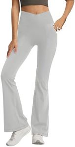 Jinhiteam Leggings with Pockets for Girls Solid black Stretch High Waist Tummy Control workout Dance Bootcut Yoga Pants, Grey, 11-12 Years