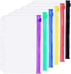 6 Pack A5 6 Holes Binder Zip Pockets Plastic Binder Zipper Folders Waterproof 6 Holes Zipper Loose Leaf Bags Zip Lock Envelope for Documents Notebooks Cards (6 Color Zip Pocket, A5)