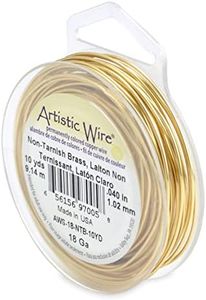 Artistic Wire 18 Gauge Tarnish Resistant Brass Craft Jewelry Wrapping Wire, Gold Color, 10 yd