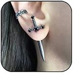 Gothic Sword Earrings Rhinestone Dagger Earrings Black Retro Sword Screw Earrings Cubic Zirconia Punk Sword Earrings Front Back Stud Earrings for Women Girl (Gun black-Black)