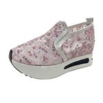 Ladies Fashion Breathable Mmesh Sequin Decoration Thick Soled Casual Sports Rocking Shoes High Arch Sneaker (6.5) Pink