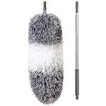 BOOMJOY Microfiber Feather Duster with Extendable Pole, 100" Telescoping Cobweb Duster for Cleaning, Bendable Head, Scratch-Resistant Cover, Washable Duster for Ceiling, Fan, Furniture Gray