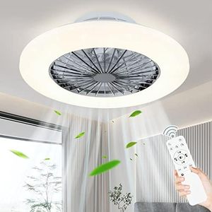 Depuley Ceiling Fan with Led Lights, 20'' Modern Ceiling Fan with Remote（battery-free） Control and Light for Indoor Bedroom Living Room Kitchen, Ceiling Fans 3 Color Lighting with 7 ABS Blades, Timing