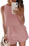 Dokotoo Womens Ladies Fashion 2025 Elegant Summer Casual Sexy Off Shoulder Halter Neck Ruffle Chiffon Sleeveless One Piece Short Rompers and Jumpsuits for Women Pink 2XL