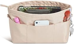 Vercord Premium Nylon Purse Organizer Tote Handbag Insert Organizers Bag in Bag Zipper 13 Pockets Beige Large