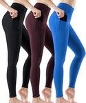 ATHLIO 3 Pack High Waist Long Yoga Pants with Pockets, Tummy Control Yoga Leggings, 4 Way Stretch Non See-Through Workout Running Tights YLP38-KPB_Small