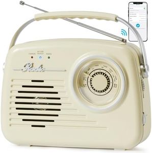 Bingxue Radios Portable AM FM, Battery Powered or Plug in Wall for Home/Outdoor/Kitchen, Vintage Retro Radio with Bluetooth, Strong Reception & Sound, Large Dial Easy to Use (Beige)