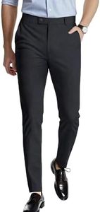 GINGTTO Mens Grey Dress Pants Slim Fit Chino Pants for Men Stretch(32W30L,Grey Plain with Extended Belt)