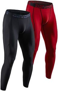 DEVOPS Men's 2 Pack Compression Cool Dry Tights Baselayer Running Active Leggings Pants (X-Large, Black/Red)