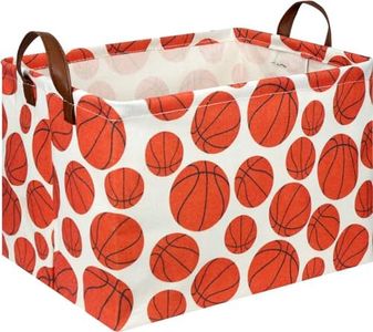 NTAOHAMPER Rectangular Basketball Storage Basket for Boys,Kids Toys Storage Bin with Handles,Baby Room Decor,Gift Basket(Basketball)