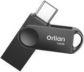 Orlian 128GB USB C Flash Drive, Dual Drive USB 3.0 and Type C Thumb Drive Up to 110MB/s Read Metal Waterproof Swivel Design Portable for PC Laptop Tablet Android Smartphone iPhone 15 and More, Black