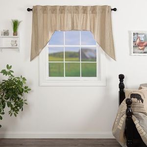 VHC Brands Sawyer Mill Charcoal Swag Set Lined Curtains Farmhouse Country Striped Cotton 36 Inch Long Kitchen Drapes