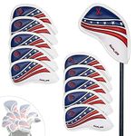 SAPLIZE 10PCS Golf Iron Head Covers Set Synthetic Leather US Flag Golf Club Head Cover Wedge Iron Protective Headcover