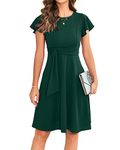 Owin Cocktail Dresses for Wedding Guest Ruffle Sleeve Fit and Flare Knee Length Party Dress Dark Green XL