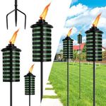 FAN-Torches 6 Pack Home Garden Torch, 16 Oz Outdoor Green Metal Torch Garden Décor,59-Inch Upgraded Citronella Torches with 3-Prong Grounded Stake, Metal Light Torches for Party Patio Pathway