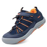 i78 Low Top Kids Boys Girls Sport Hiking Shoes Breathable Synthetic Leather Sneakers Non-Slip Lightweight for Outdoor Running Trekking Trail Walking(Blue Orange,Numeric_2_Point_5)