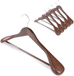 6 Pack Wooden Hangers with Wide Shoulder Design,Suit Hangers with Non Slip Pants Bar, Smooth Finish for Heavy Clothes,Sweater Coat Hanger for Closet,Mahogany Color