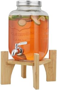 Hiziwimi 4L Glass Beverage Dispenser with Tap, Glass Drink Dispenser with Bamboo Stand, Cover Wide Mouth Iced Drink Jar with Tap, for Juice Water Homemade Tea Drinks, Suggested use Temperature≦45℃