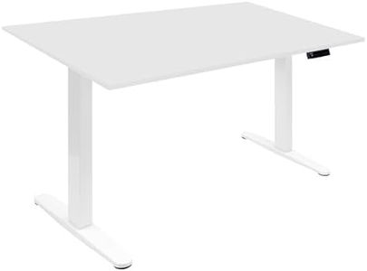 Mount-It! Motorized Sit Stand Adjustable Height Desk Frame with 48" Tabletop - Ergonomic Single Motor Adjustable Standing Height Table, Desktop Rising Up to 47.2" Memory Control, Large White Desk