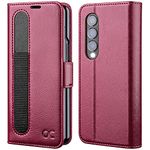 OCASE Compatible with Samsung Galaxy Z Fold 4 Case Wallet, PU Leather Fold Folio Case with [Card Slots ][Kickstand] [RFID Blocking ][Screen Protector] Phone Cover 7.6 Inch (Burgundy)