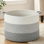 Artfeel Large Natural Woven Blanket Basket, 100L Boho Decorative Cotton Rope Basket for Blankets Pillows and Toddler Toy Storage, Rope Blanket Storage for Living Room, Laundry, Nursery (Gery)