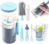 Travel Bottle Cleaner Kit with Baby Bottle Drying Rack, Silicone Liquid Brush, Nipple Brush, Straw Brush, Bottle Soap Dispenser, Baby Bottle Scrubber Brush - Portable Baby Bottle Brush Set, Blue