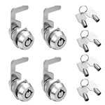 Kitmose Tubular Cam Locks Sets, 4 Pack Keyed Alike Tool Box Locks 5/8"(17mm) Cylinder, 90 Degree Turning Security Replacement Hook Lock for Drawer Cabinet Vending Machine Mailbox Tool Cart